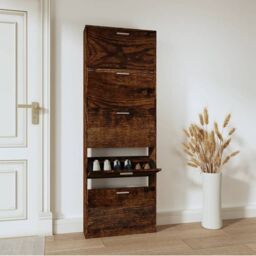 Berkfield Home Shoe Cabinet Smoked Oak 59x17x169 cm Engineered Wood in Brown - Size: 59 x 17 x 169 cm - thumbnail 1