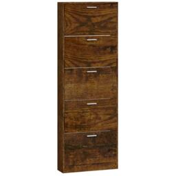 Berkfield Home Shoe Cabinet Smoked Oak 59x17x169 cm Engineered Wood in Brown - Size: 59 x 17 x 169 cm - thumbnail 5