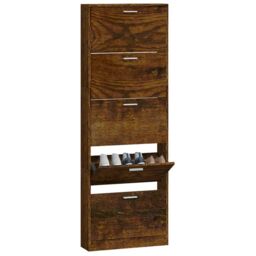 Berkfield Home Shoe Cabinet Smoked Oak 59x17x169 cm Engineered Wood in Brown - Size: 59 x 17 x 169 cm - thumbnail 4
