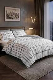 Pamposh Printed Duvet Cover Set King Size Reversible Quilt Covers in White - Size: Super King - thumbnail 1