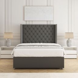 "BSSPOKE Olivia Plush Velvet Divan Bed Set 54"" Headboard & Mattress No Drawers in Grey - Size: Double" - thumbnail 1