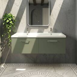 Balterley Level 1200mm Wall Hung 2-Drawer Unit with Double Basin - Satin Green - thumbnail 6