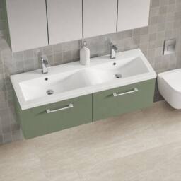 Balterley Level 1200mm Wall Hung 2-Drawer Unit with Double Basin - Satin Green - thumbnail 4