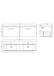 Balterley Level 1200mm Wall Hung 2-Drawer Unit with Double Basin - Satin Green - thumbnail 5