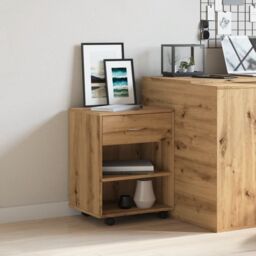 Berkfield Home Rolling Cabinet Artisan Oak 46x36x59 cm Engineered Wood in Brown - Size: 46 x 36 x 59 cm - thumbnail 3