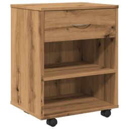 Berkfield Home Rolling Cabinet Artisan Oak 46x36x59 cm Engineered Wood in Brown - Size: 46 x 36 x 59 cm - thumbnail 2