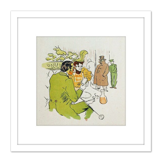 Artery8 Toulouse-Lautrec Jeanne Take It Le Rire 1897 8X8 Inch Square Wooden Framed Wall Art Print Picture with Mount in White - image 1