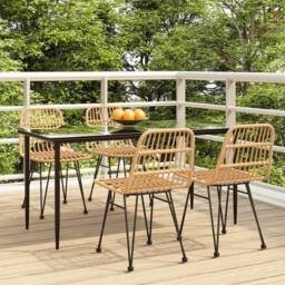 Berkfield Home 5 Piece Garden Dining Set Poly Rattan in Tan - thumbnail 2