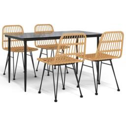 Berkfield Home 5 Piece Garden Dining Set Poly Rattan in Tan - thumbnail 1