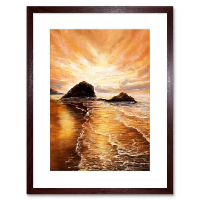 "Artery8 Wall Art Print Golden Sunrise Painting Art Framed 9x7 inch in Brown - Size: W7"" x H9""" - image 1