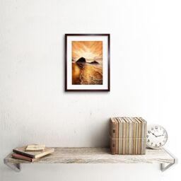 "Artery8 Wall Art Print Golden Sunrise Painting Art Framed 9x7 inch in Brown - Size: W7"" x H9""" - thumbnail 2