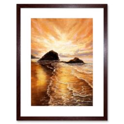 "Artery8 Wall Art Print Golden Sunrise Painting Art Framed 9x7 inch in Brown - Size: W7"" x H9""" - thumbnail 1