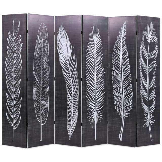 Berkfield Home Folding Room Divider 228x170 cm Feathers Black & White - image 1