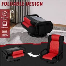 KORVIXA Black/Red Reclining Swivel Floor Gaming Chair - Size: 100 cm x 100 cm - thumbnail 3