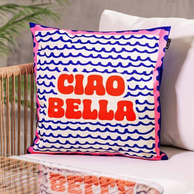 icon Cushion 43x43cm Ciao Bella Print in Blue - Size: 43x43 cm - image 1