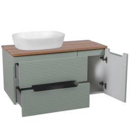Bathroom Kingdom Monza Green & Walnut Fluted Wall Hung Vanity Basin 900mm - thumbnail 2