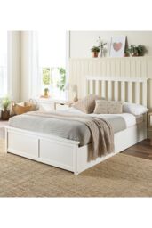 Aspire Wooden Ottoman Storage Bed in White - Size: Super King
