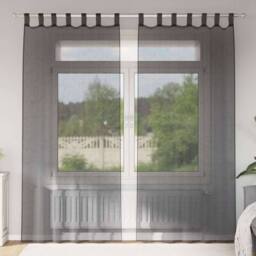 Berkfield Home Voile Curtains with Tab Top 2 pcs Black - thumbnail 2