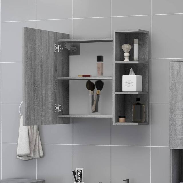 Berkfield Home Practical Bathroom Mirror Cabinet Grey Sonoma 62.5x20.5x64 cm Eng - image 1