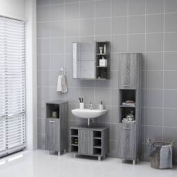 Berkfield Home Practical Bathroom Mirror Cabinet Grey Sonoma 62.5x20.5x64 cm Eng - thumbnail 4