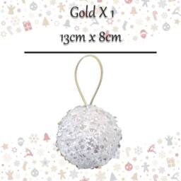 VFM e-Store Christmas Hanging Ball Decoration 13cm x 8cm Gold X 1 - Size: 13 cm x 8 cm - thumbnail 2