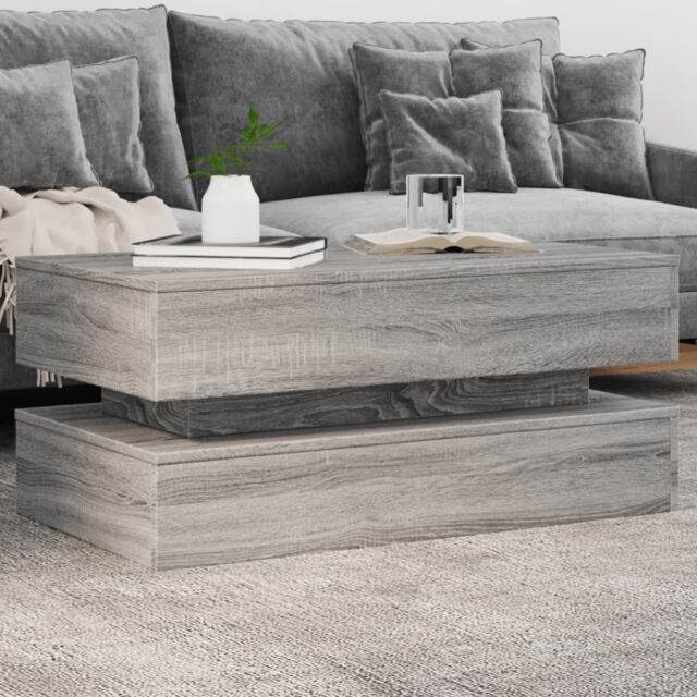 Berkfield Home Coffee Table with LED Lights Grey Sonoma 90x50x40 cm - Size: 90 x 50 x 40 cm - image 1