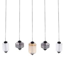 Wyld and Coco 5-Light Pendant Lamp - Iron Finish Multicolour Smoked Glass - thumbnail 4