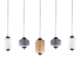 Wyld and Coco 5-Light Pendant Lamp - Iron Finish Multicolour Smoked Glass - thumbnail 2