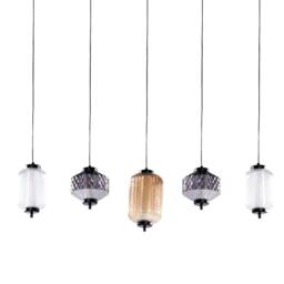 Wyld and Coco 5-Light Pendant Lamp - Iron Finish Multicolour Smoked Glass - thumbnail 5