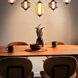 Wyld and Coco 5-Light Pendant Lamp - Iron Finish Multicolour Smoked Glass