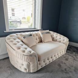 Stratus Interiors Ambassador Sofa Chesterfield Toronto Silver Trim Plush Velvet in Cream - Size: 2 Seater