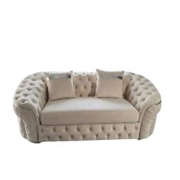 Stratus Interiors Ambassador Sofa Chesterfield Toronto Silver Trim Plush Velvet in Cream - Size: 2 Seater - thumbnail 2