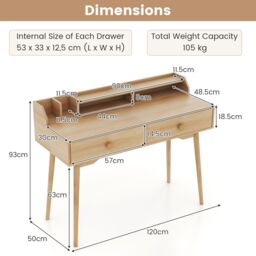 Gymax Writing Desk With Hutch 2 Drawers & Monitor Stand Office Workstation in Beige - thumbnail 2