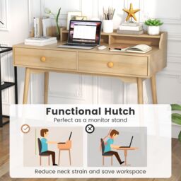 Gymax Writing Desk With Hutch 2 Drawers & Monitor Stand Office Workstation in Beige - thumbnail 3