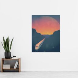 "Artery8 Retro Futurism Sci Fi Planet Train Travel Design Wall Art Print in Blue - Size: W18"" x H24""" - thumbnail 4