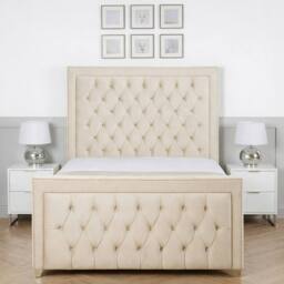 Living Comfort Bedz Metro Plush Velvet Upholstered Bed Slatted Base with 48Inch Headboard in Cream - Size: Small Double - thumbnail 2