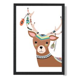 ARTZE Peeking Deer Tribal Animal Framed Print SIZE: A3 with Black Frame in Brown - Size: A4