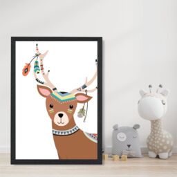 ARTZE Peeking Deer Tribal Animal Framed Print SIZE: A3 with Black Frame in Brown - Size: A4 - thumbnail 2