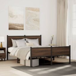 Berkfield Home Metal Bed Frame without Mattress Brown Oak 140x190 cm - thumbnail 1