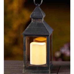 Marco Paul 23cm Metal Flickering Candle Garden Lantern - Grey in Black - thumbnail 1