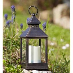 Marco Paul 23cm Metal Flickering Candle Garden Lantern - Grey in Black - thumbnail 2