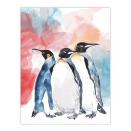 "Artery8 Three Penguins Colourful Animal Watercolour Wall Art Print - Size: W24"" x H32""" - thumbnail 1