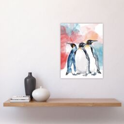 "Artery8 Three Penguins Colourful Animal Watercolour Wall Art Print - Size: W24"" x H32""" - thumbnail 4