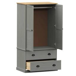 Berkfield Home Wardrobe VIGO Grey 90x55x176 cm Solid Wood Pine - Size: 90 x 55 x 176 cm - thumbnail 5