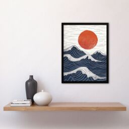 "Artery8 Wall Art Print Abstract Sunset Seascape Waves Sun Painting Art Framed Poster in Black - Size: W12"" x H16""" - thumbnail 4