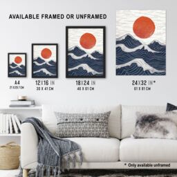 "Artery8 Wall Art Print Abstract Sunset Seascape Waves Sun Painting Art Framed Poster in Black - Size: W12"" x H16""" - thumbnail 3