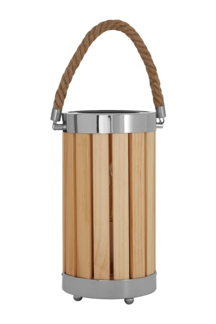 Orsina White Slatted Lamp Holder With Nautical Rope Detail, Chrome-Trimmed Cylindrical Lamp, Stylish Small Lamp in Natural - image 1