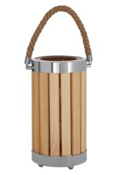 Orsina White Slatted Lamp Holder With Nautical Rope Detail, Chrome-Trimmed Cylindrical Lamp, Stylish Small Lamp in Natural - thumbnail 2
