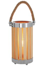 Orsina White Slatted Lamp Holder With Nautical Rope Detail, Chrome-Trimmed Cylindrical Lamp, Stylish Small Lamp in Natural - thumbnail 3