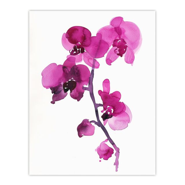 "Artery8 Elegant Pink Orchid Abstract Floral Watercolour Wall Art Print - Size: W18"" x H24""" - image 1